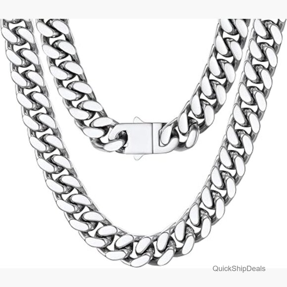 Stainless Steel Chunky Cuban Link Chain Necklace Hip Hop Statement Jewelry